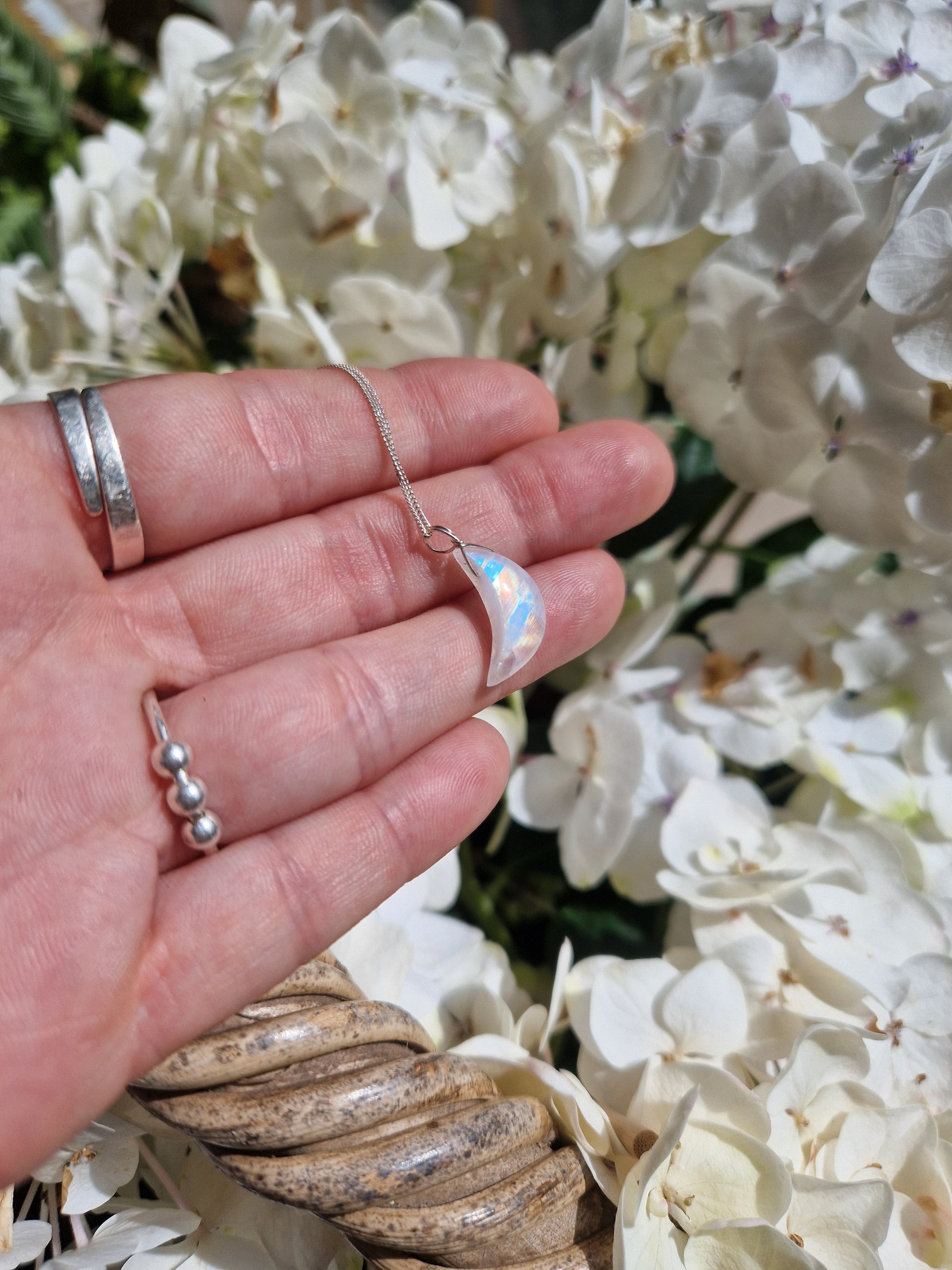 Natural moonstone pendant // crescent moon necklace // handmade 925 sterling silver