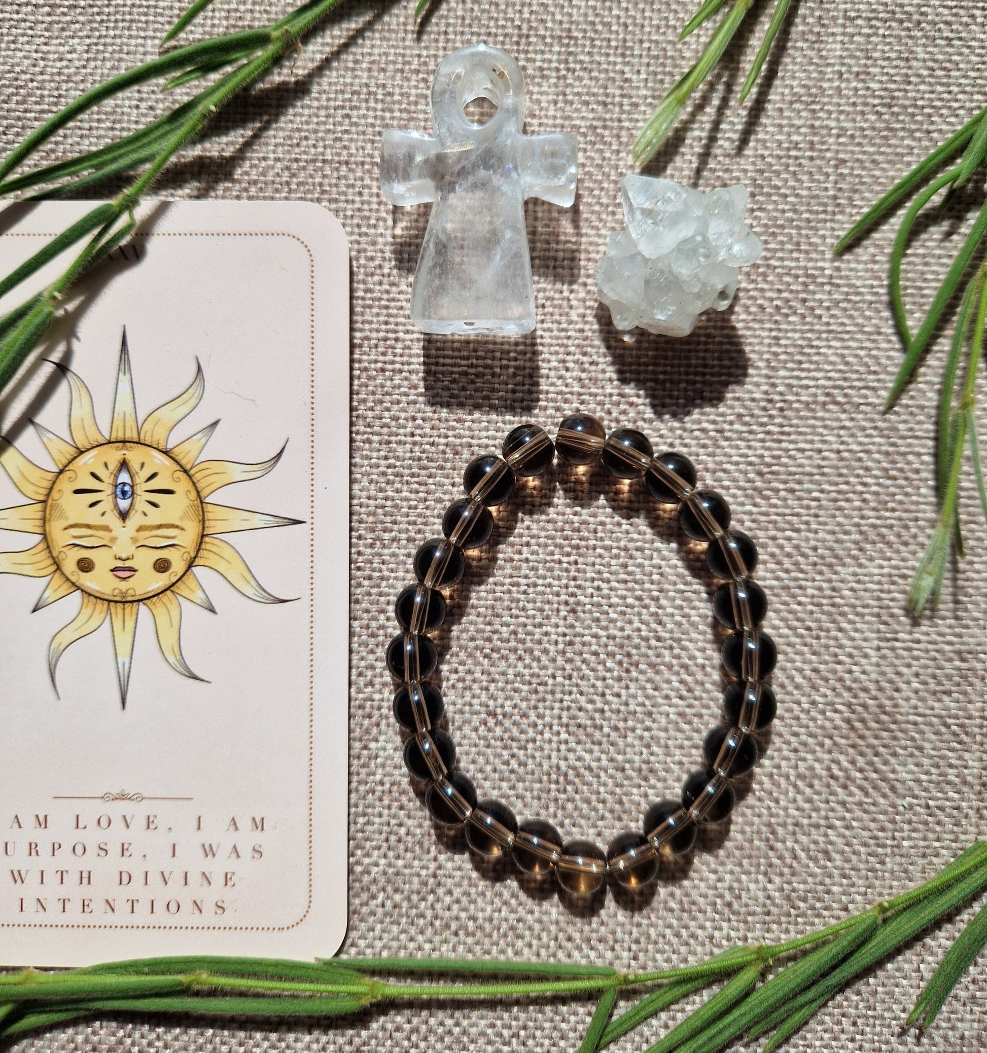 Natural smokey quartz 8mm beaded bracelet // handmade elasticated Crystal healing bracelet