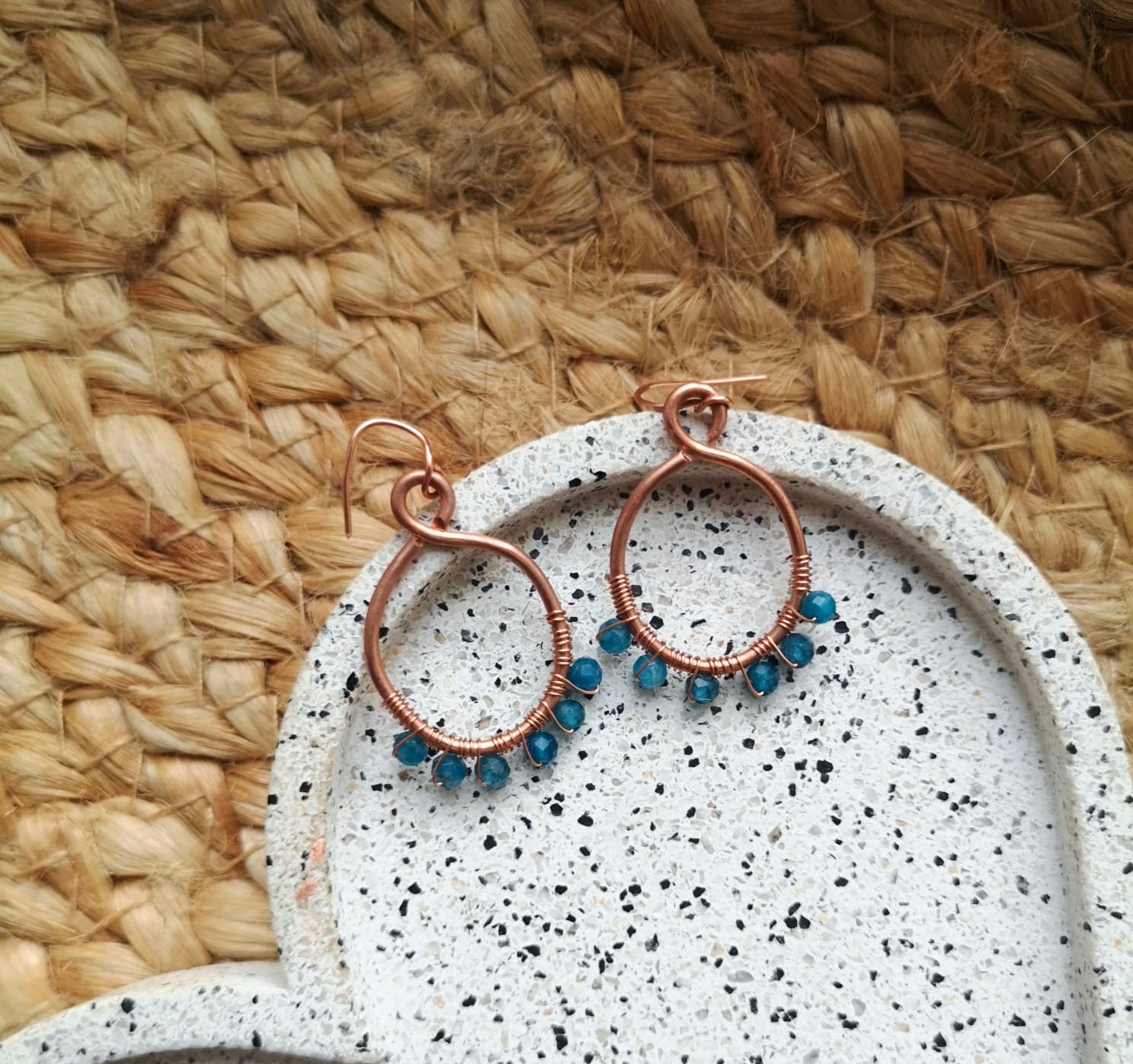 Faceted apatite beaded earrings with copper