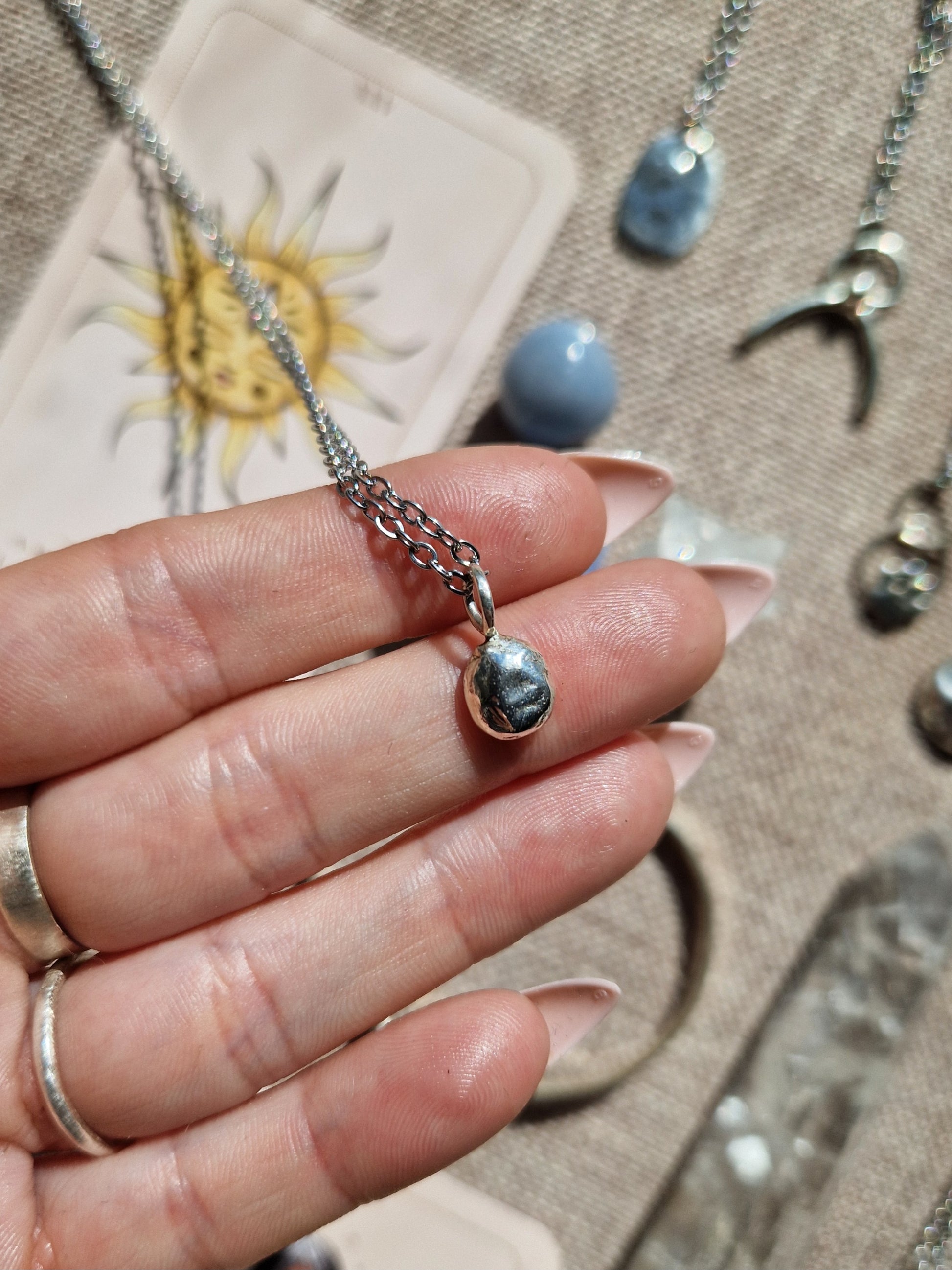 Handmade 925 sterling silver droplet pendant with chain // handmade in Cleethorpes
