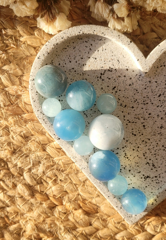 High grade aquamarine mini spheres