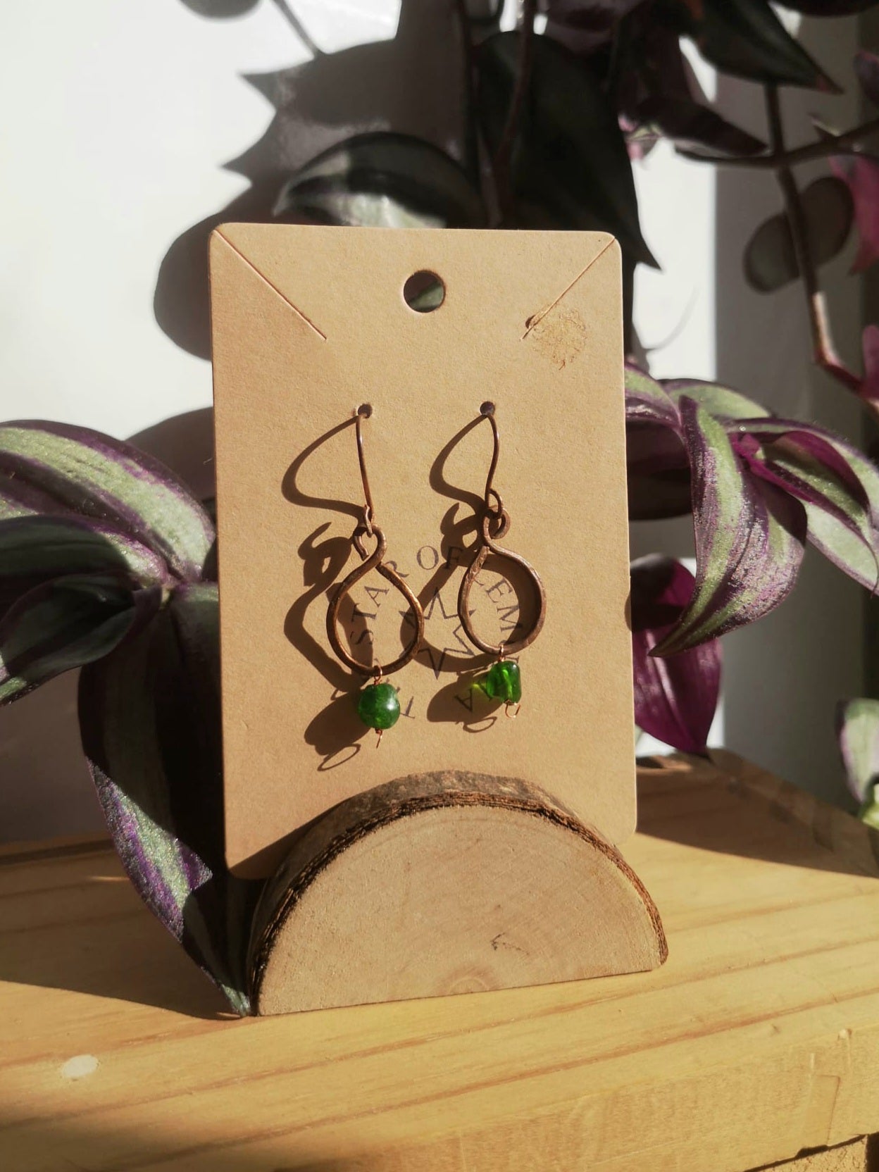 Chrome diopside & copper dangle earrings