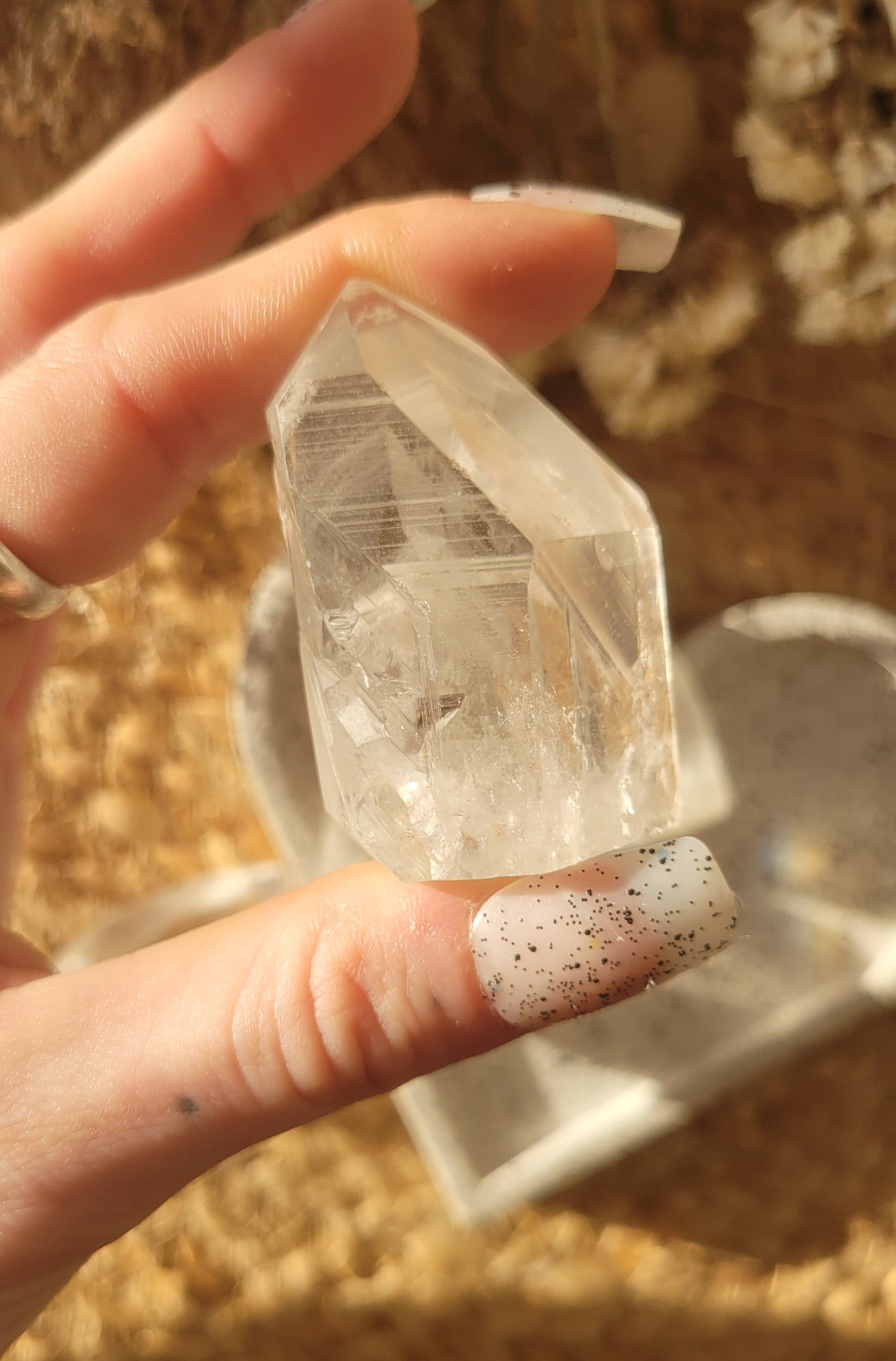 Lemurian seed quartz cut base point // etched quartz // barcodes