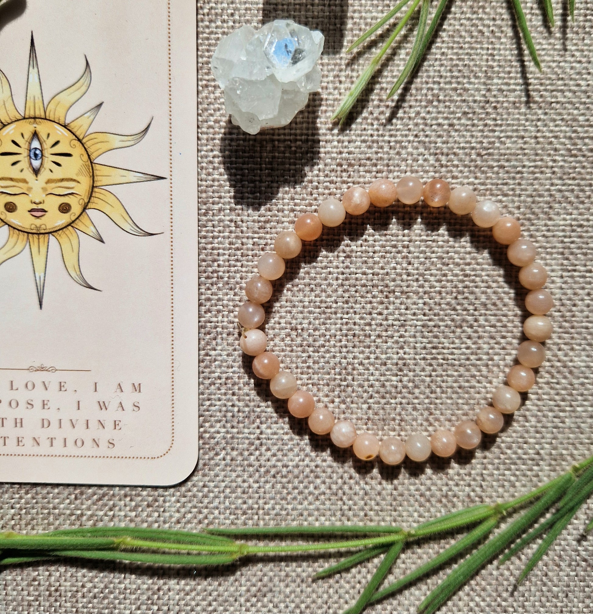 Peach moonstone beaded bracelet // handmade elasticated Crystal healing bracelet