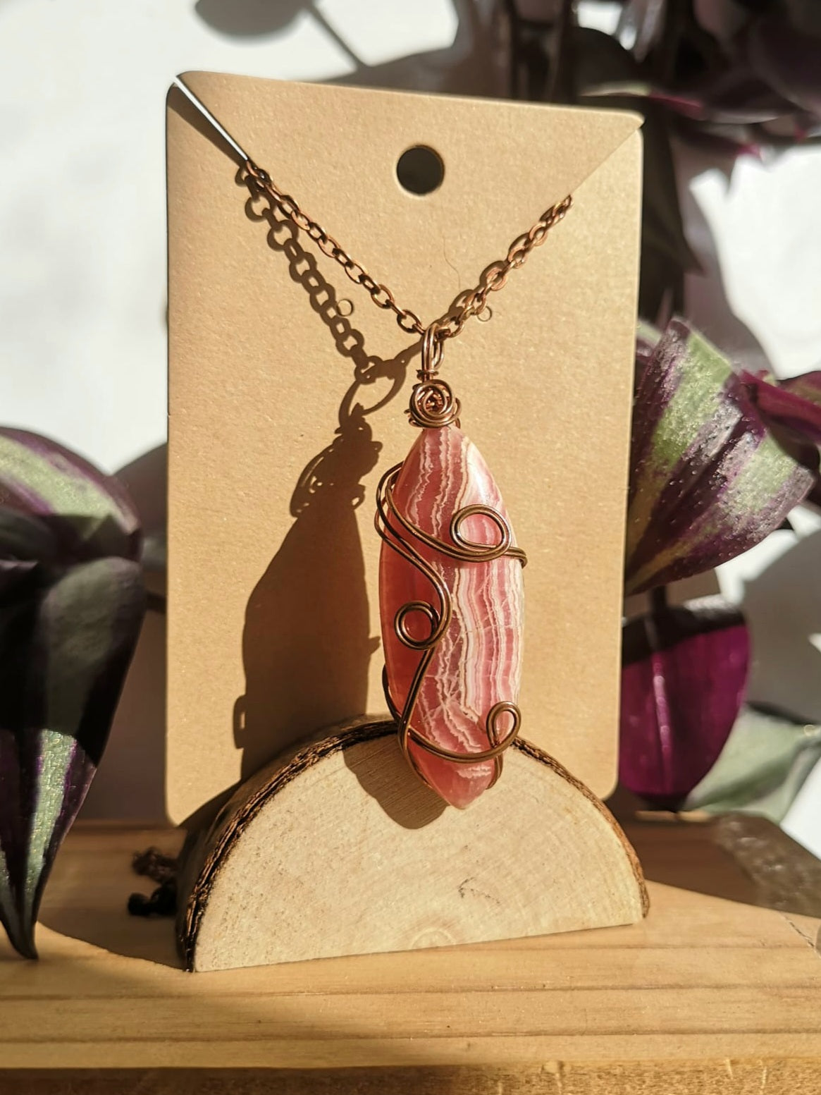 Rhodochrosite natural copper pendant with chain